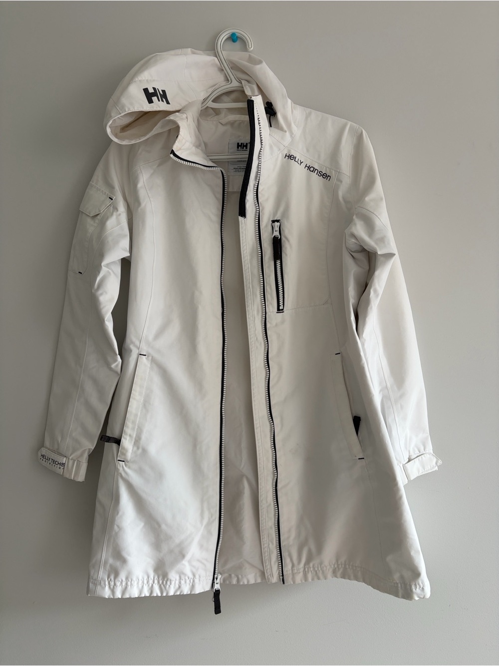 Helly Hansen White Hooded Waterproof Trench Coat